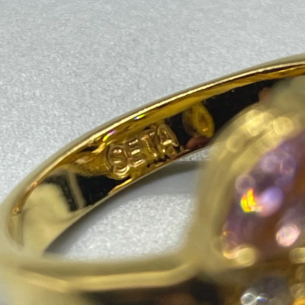 Seta Pink Marquise Crystal Floral‎ Vine Bypass Ring Gold Tone Statement Size 7.5
